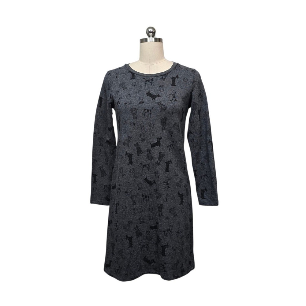 Boden Womens Grey Cotton Dog Print Long Sleeve Jersey Shift Dress US 2R UK 6R